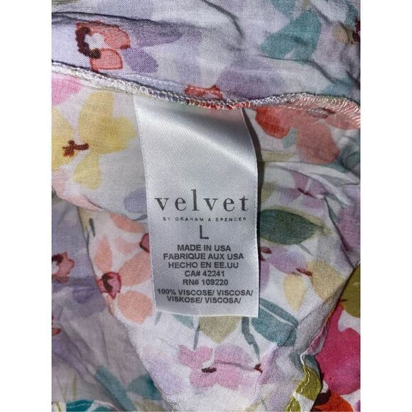 Velvet Womens Yellow Red Floral Flutter Sleeve Blouse Top Large - Picture 3 of 3